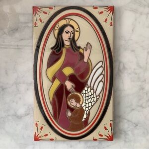 Italian Art Ceramic Tile Mary And Jesus Religious VTG 10x6”